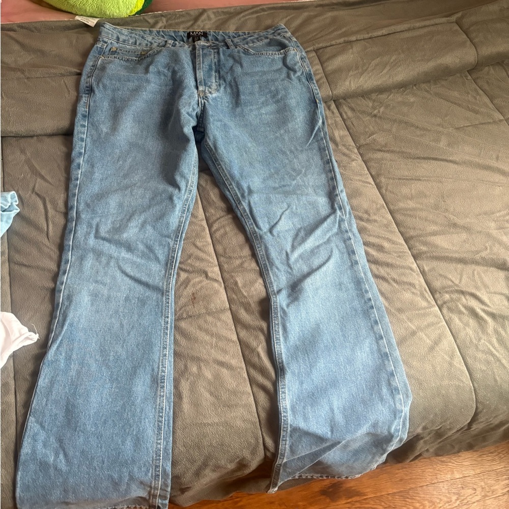 Boohoo Mens Blue Relaxed Jeans